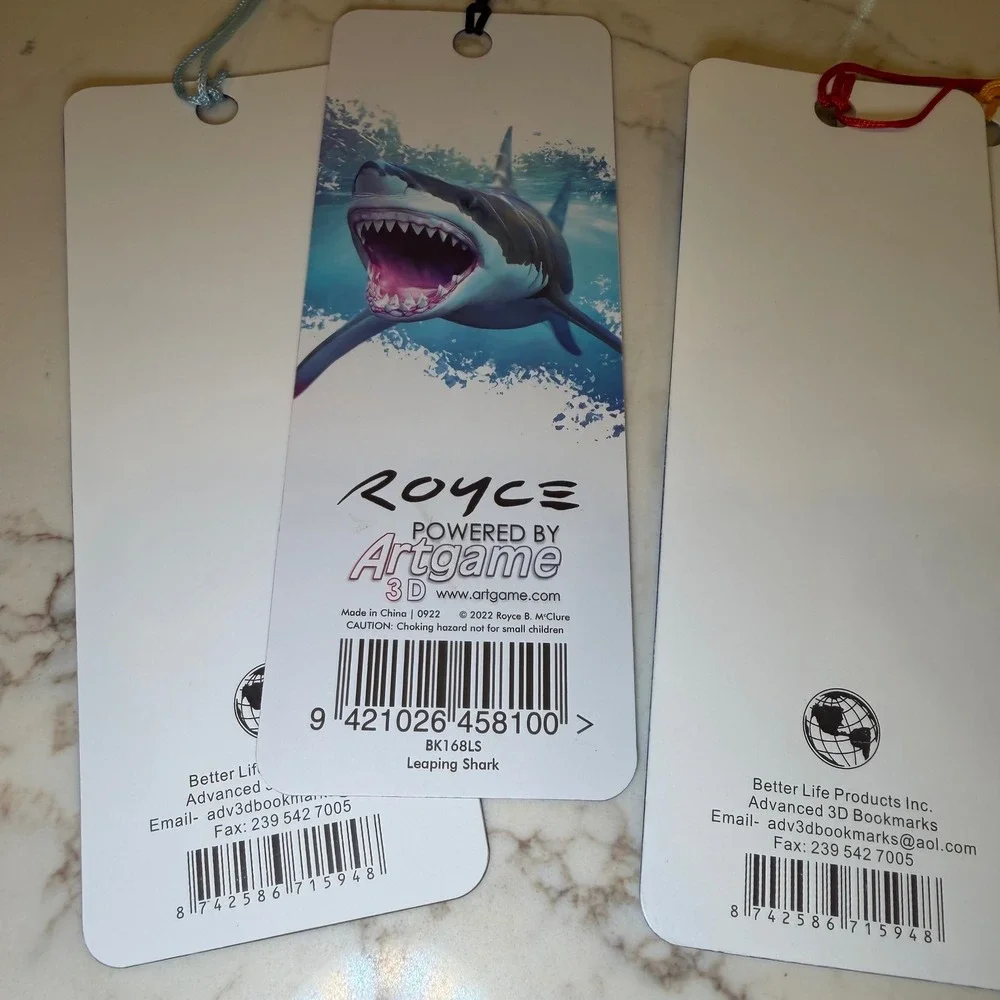Royce Artgame 3D Lenticular Marine Life Bookmarks Set of 5 Shark Dolphin Turtle